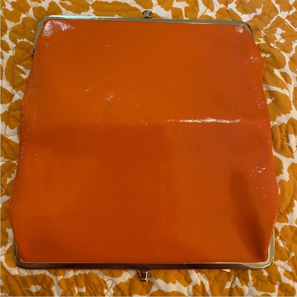 EUC Hobo International Lauren Wallet Patent Leather Orange & Gold